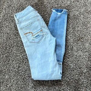 American Eagle high rise jegging two tone distressed size 0 regular